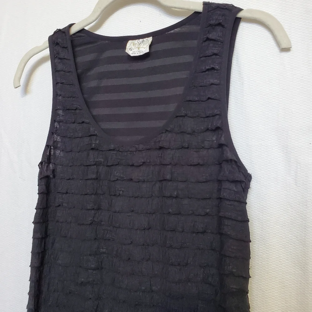 Free People Patra Mesh Ruffled  Black Sleeveless Mini Dress Small